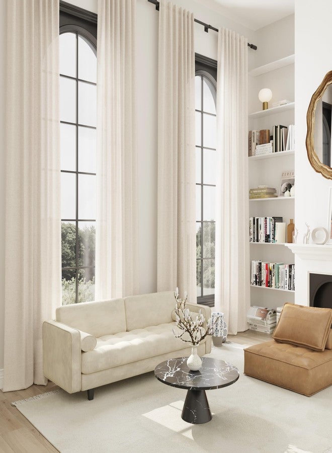 SPWIY Neutral Linen Curtains 132 Inches Long for High Living Room Back Tab Rod Pocket Custom Made High Ceiling 2 Story Drapes Semi Sheer Beige Earth Tone Decor Drapes 132 Inch Length 11 FT 1 Panel - Image 2